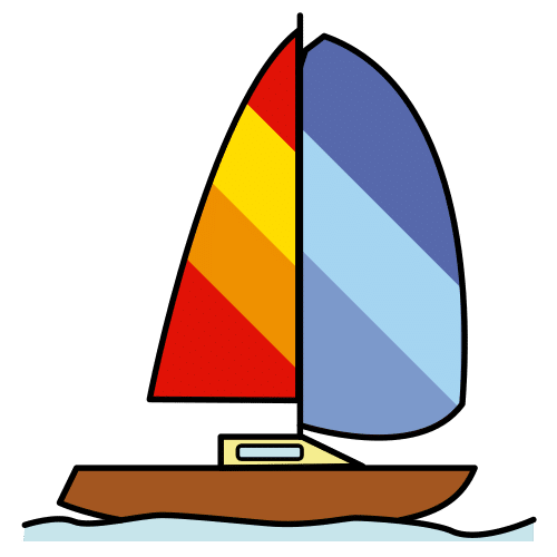 Pictograma que muestra un velero deportivo de dos velas de colores