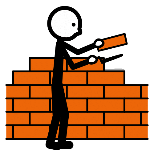 Una persona poniendo ladrillos para hacer una pared.