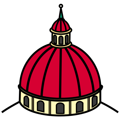 Pictograma que representa la cúpula de una catedral vista desde el cielo