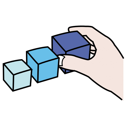 Cubos de diferentes ordenados según su tamaño.