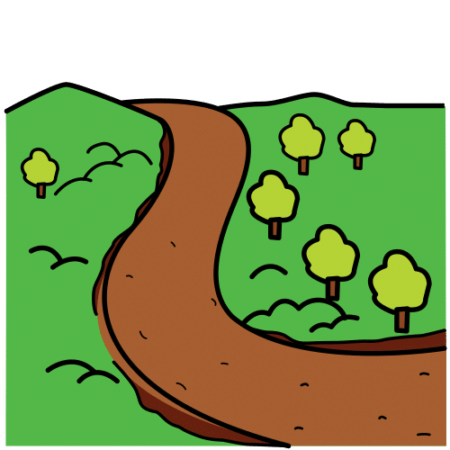 Camino entre montañas y árboles