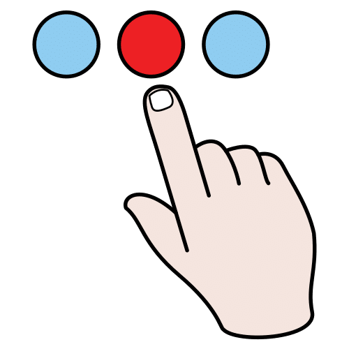 Señalar un punto rojo en medio de dos puntos azules.