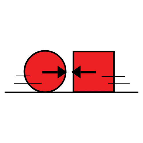 Circulo y cuadrado rojos aproximándose.