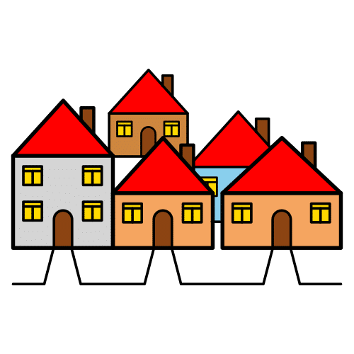 Barrio con diferentes casa y entradas