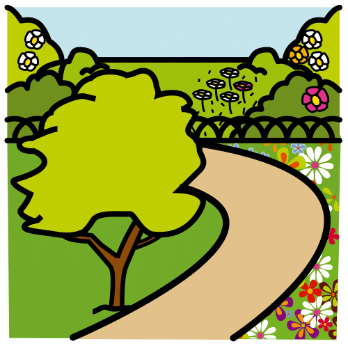 Pictograma de un camino rodeado de naturaleza.