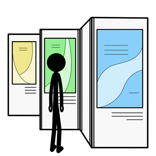 Persona viendo diferentes partes de un mural