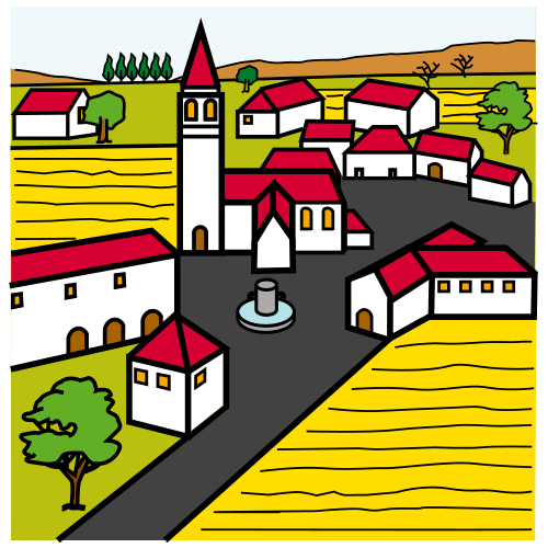 Pictograma de un pueblo con diferentes casas.