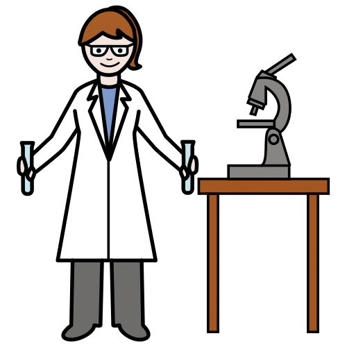 Persona con probetas en la mano y un microscopio