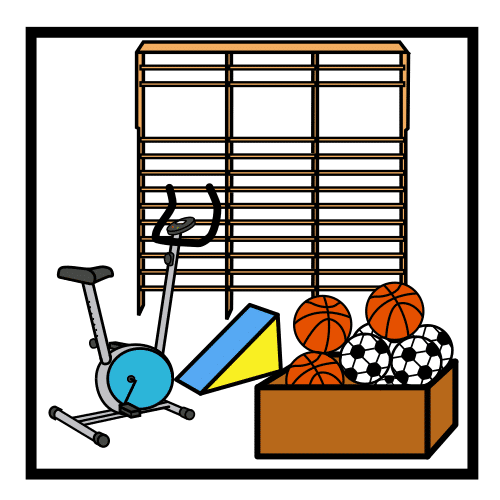 Gimnasio con varios elementos para hacer deporte