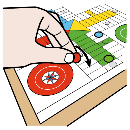 Mano moviendo una ficha sobre un parchís