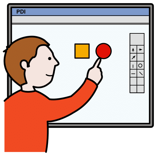 Niño escribiendo en una pizarra digital