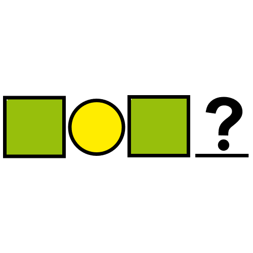 Cuadrado verde, círculo amarillo, cuadrado verde e interrogación.