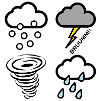  Iconos que representan fenómenos atmosféricos: nieve, tormenta, viento y tormenta
