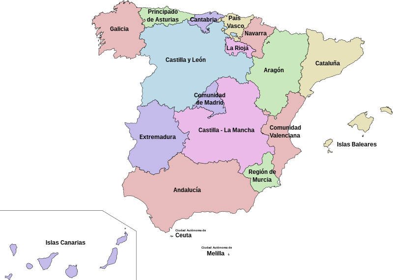 Mapa das comunidades autónomas de España