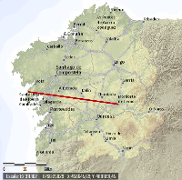 Mapa cunha liña recta entre saída e destino