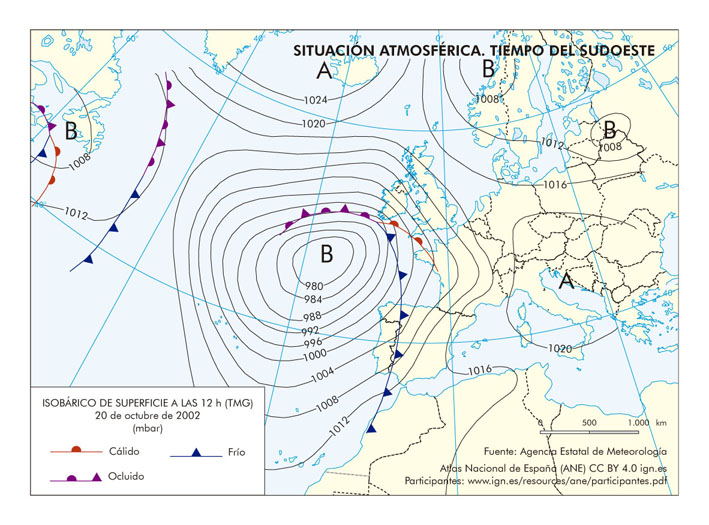 Mapa con anticiclóns e borrascas Mapa con anticiclóns e borrascas