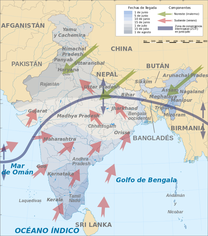 Monzóns Esquema dos ventos monzónicos
