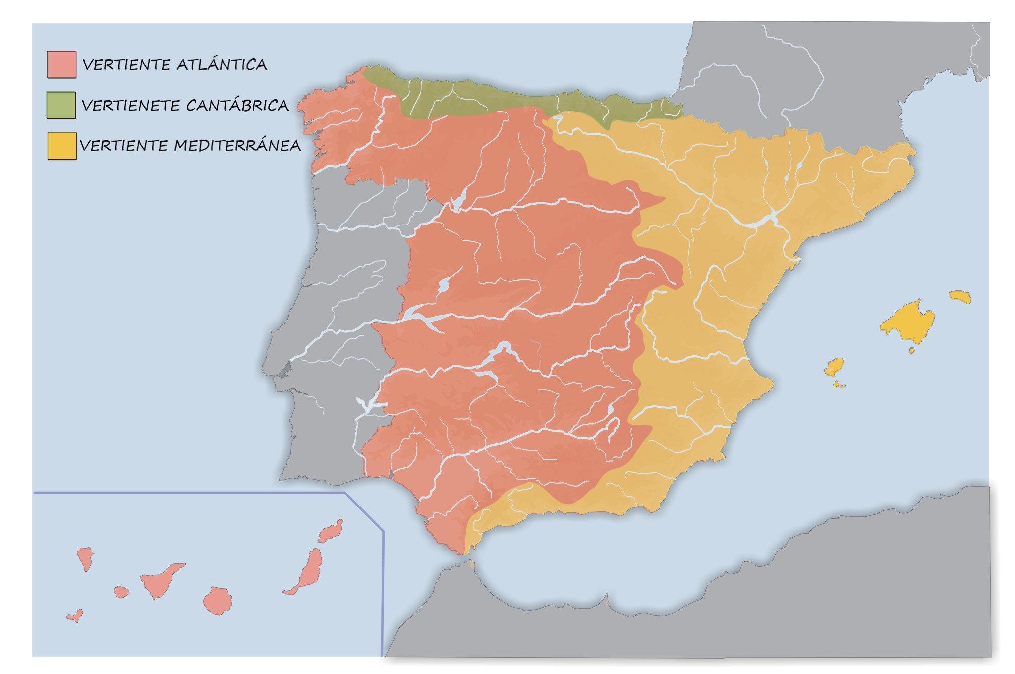 Vertentes hidrográficas Mapa das vertentes hidrográficas españolas