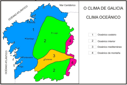Mapa de variedades climáticas de Galicia