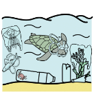 animais en entorno con moito lixo e plásticos Pictograma de animais en entorno con moito lixo e plásticos