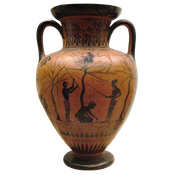 Cerámica cunha escena de recolleita de olivas