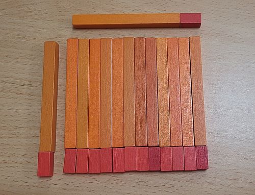 Multiplicación de 12x12 hecha con regletas.