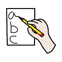 Mano escribiendo tres letras sobre un papel