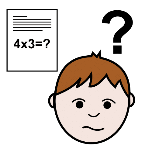 Pictograma de Arasaac: representa a un niño pensando en la solución de un problema de multiplicar