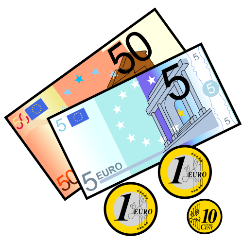 Billetes de 50 euros y 5 euros y monedas de 1 euro y 10 céntimos