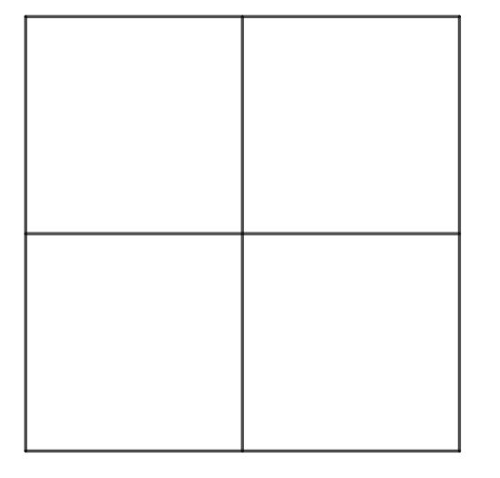 Cuadrado dividido en cuartos