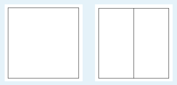 Un cuadrado entero y un cuadro dividido por la mitad