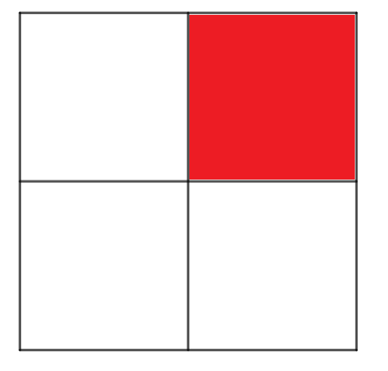 Cuadrado con un cuarto pintado de rojo