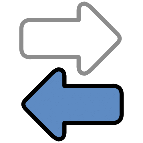 Dos flechas una blanca y otra azul. La azul señala hacia la izquierda.