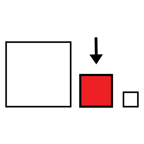 Tres cuadrados, y flecha señanlado el del medio.