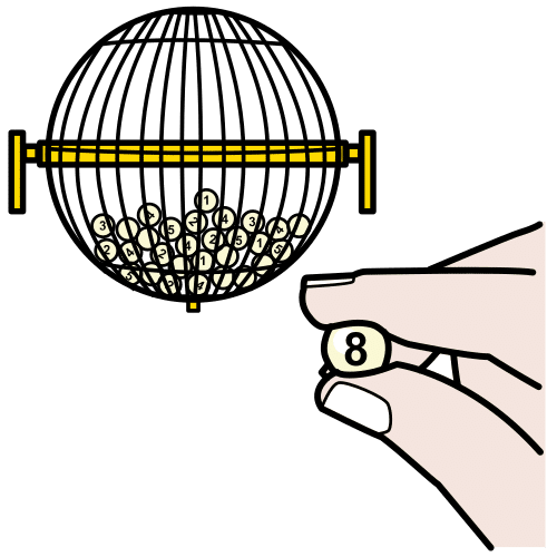 Bombo con bolas numeradas y una mano con una bola