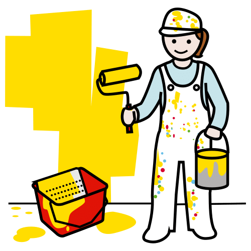 Pintora con un rodillo en la mano