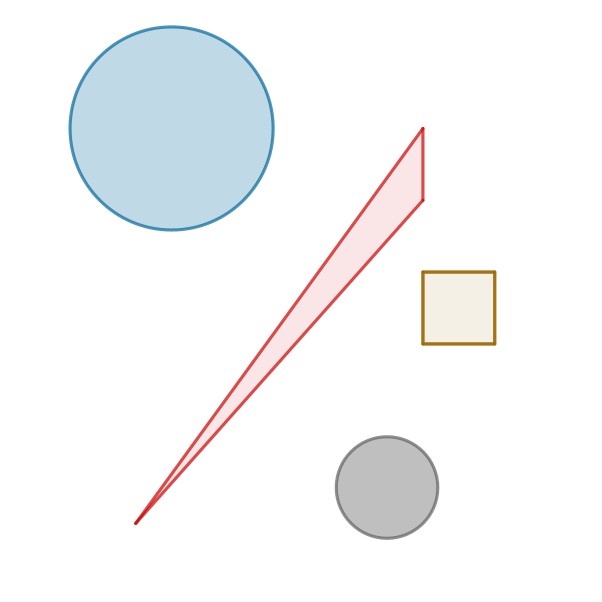 Círculos, cuadrado y triángulo sobre fondo blanco
