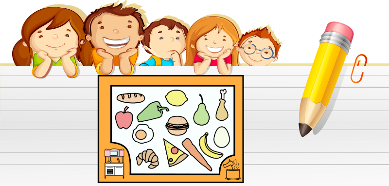 Grupo de alumnas e alumnos repasando unha lista de alimentos