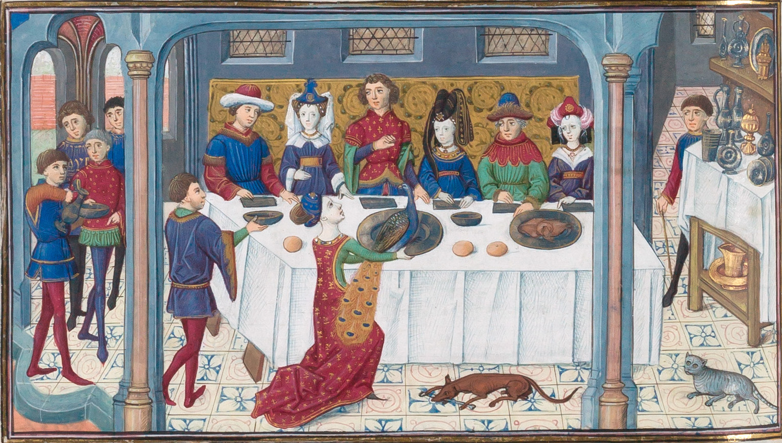 Banquete onde se ve a mesa coa comida nunha voda