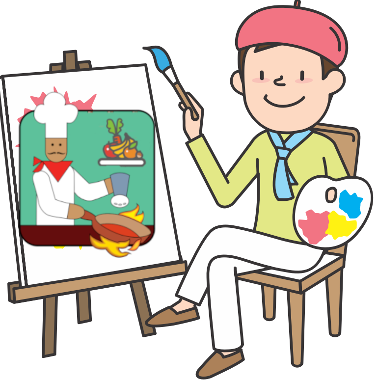 Aparece un pintor pintando un cadro dun cociñeiro