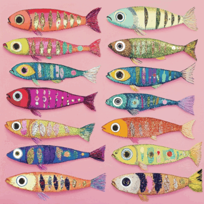 Animación na que os peixes van abandonando o plano para acabar entrando nunha lata de conservas de Vigo