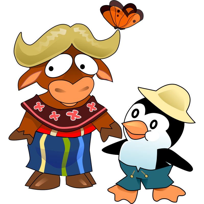 Imaxe dun ñú e un pingüín unidos da man