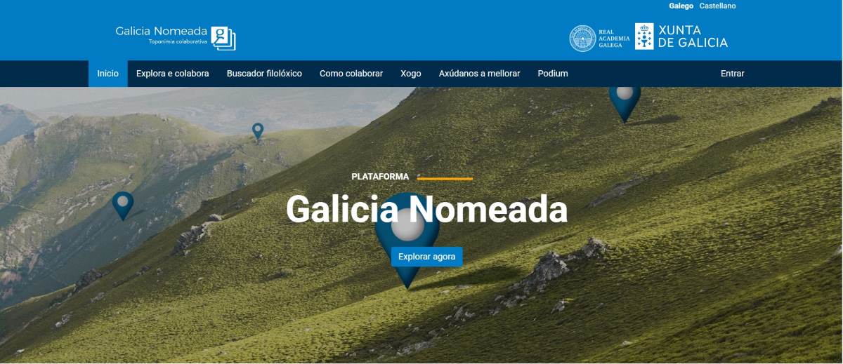 Interfaz inicial de la web de Galicia Nomeada