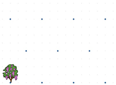Árbol sobre un fondo de puntos indicando la plantación con tresbolillo