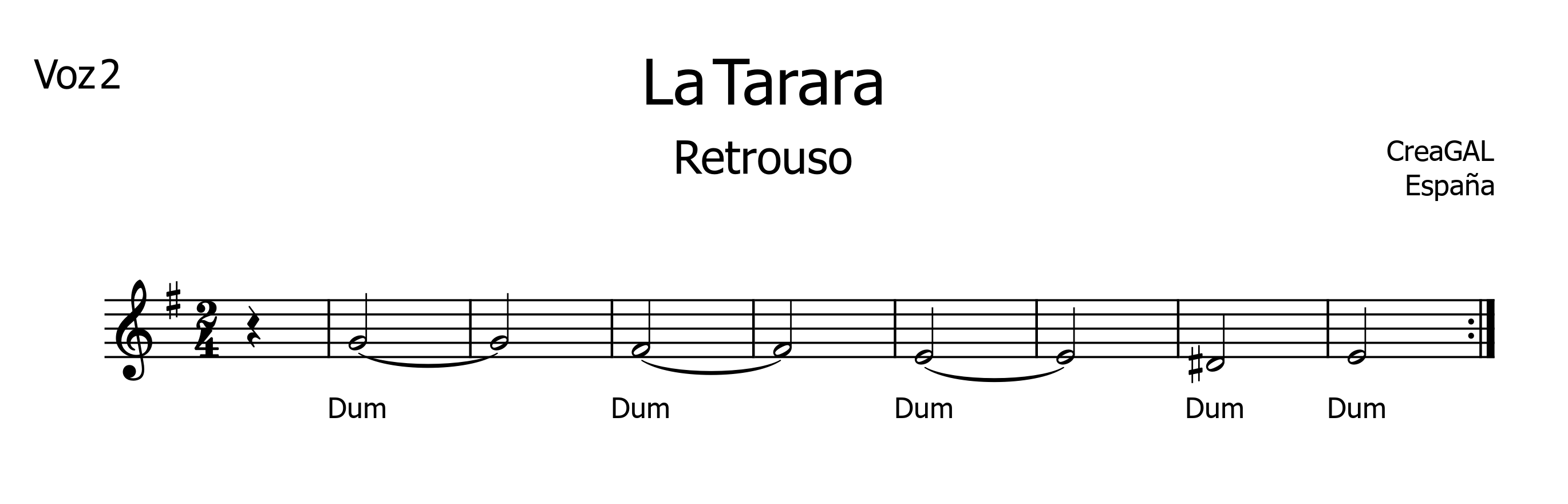 Partitura de La Tarara Melodía da segunda voz do retrouso de La Tarara