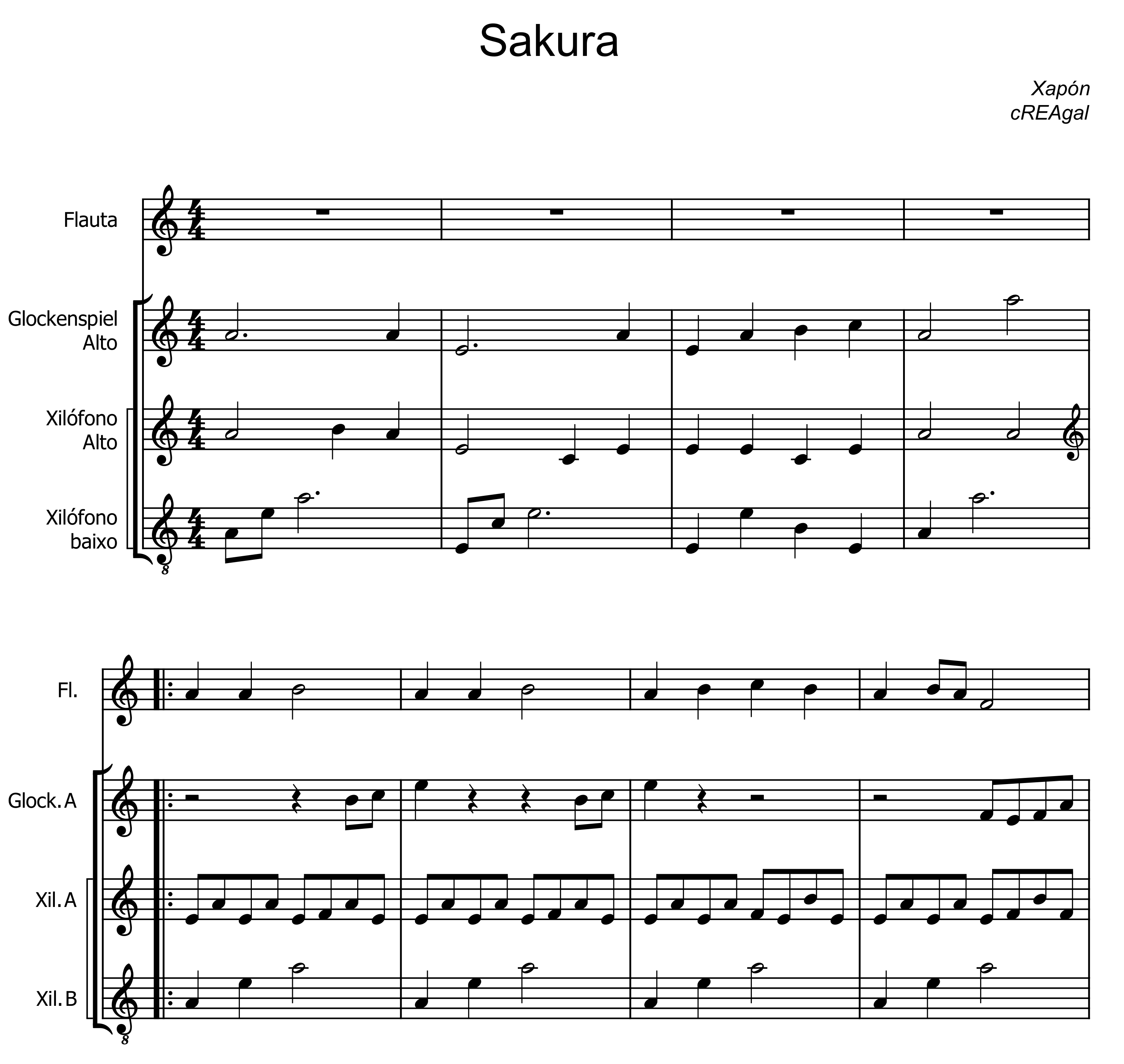 Partitura flauta e Orff