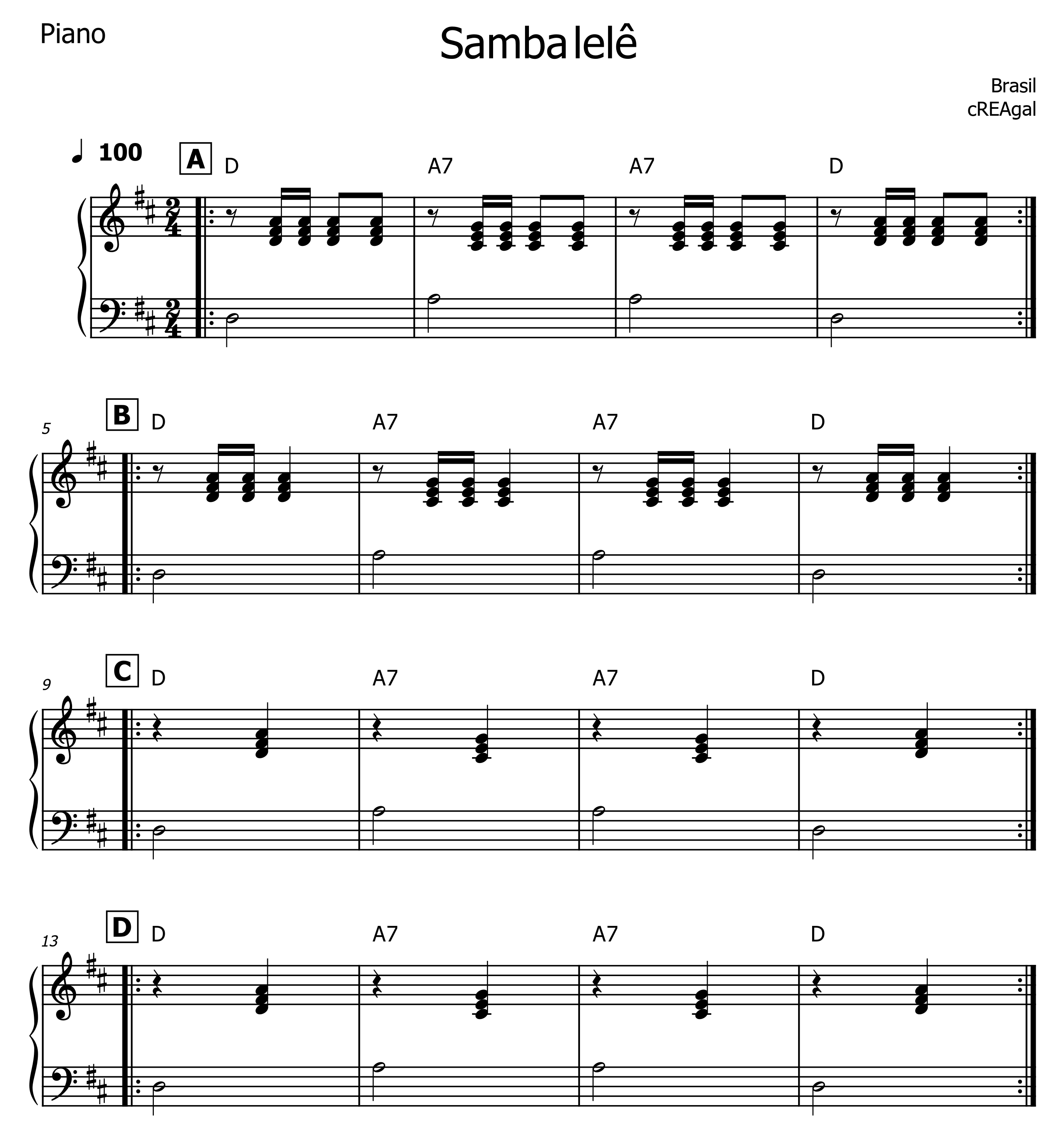 Partitura de piano de Samba lelê