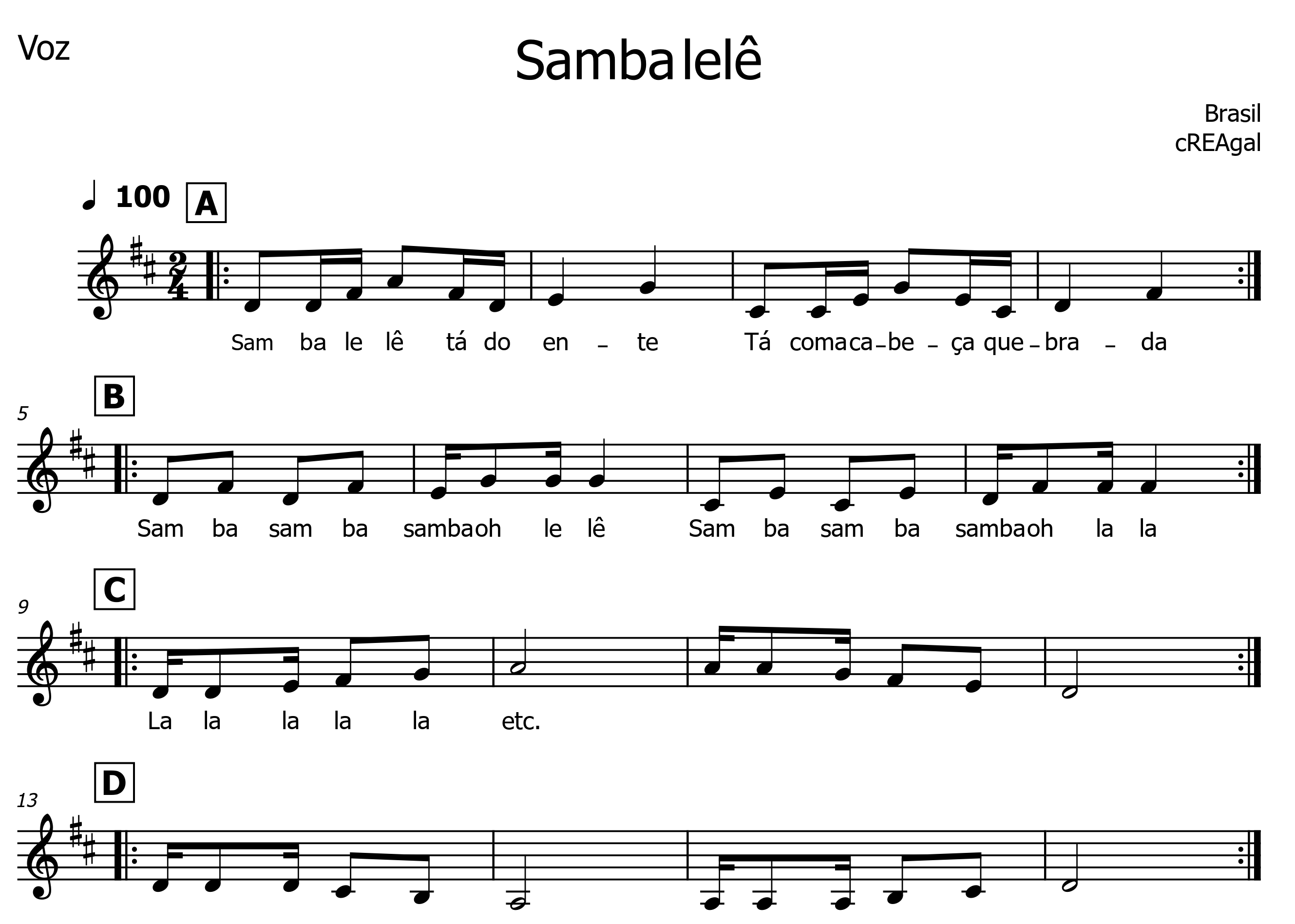 Partitura de voz de Samba Lelê