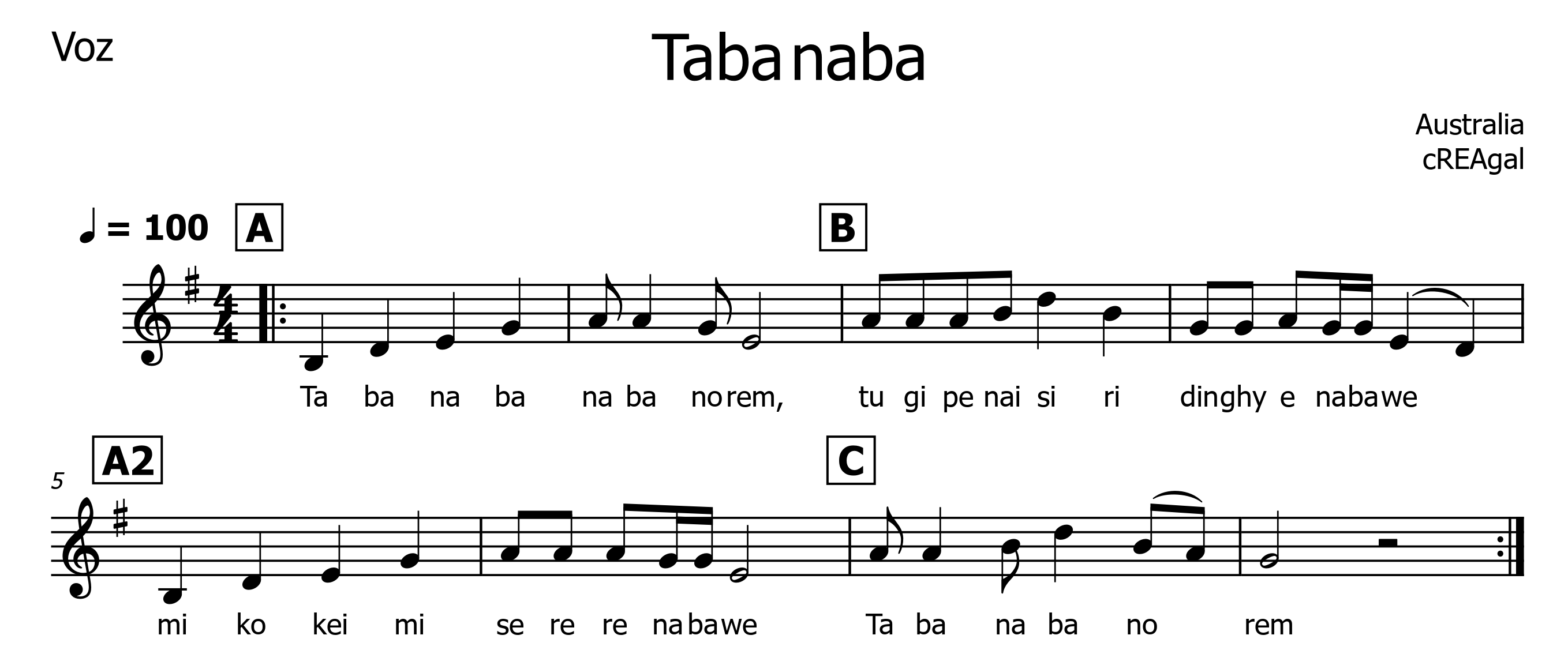 Partitura de voz de Taba naba