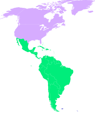 Mapa de América con dúas partes, norte e sur